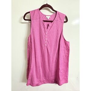 J.Jill Linen Sleevess Top Buttons V-Neck Women's Size XL 100% Linen Love Linen‎
